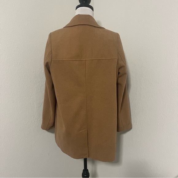 Old Navy Women’s Tan Small Peacoat Jacket Pockets 3 Buttons Trendy Wool Blend - Picture 5 of 8